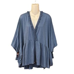 UMGEE blue v‎ neck Top with Tassels NWT